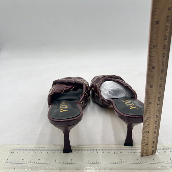YDN Maroon Open Toe Checkered Pretty Mules High Spool Heels Slide Sandals - Picture 5 of 8